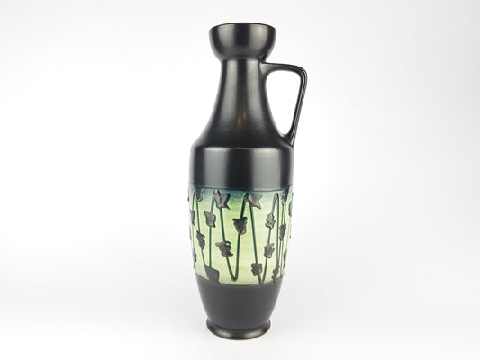 Vintage DÜMLER & BREIDEN KERAMIK Black Light Green And Blue Accents Fat Lava Era Vase West German Pottery 347-40 | 1970s
