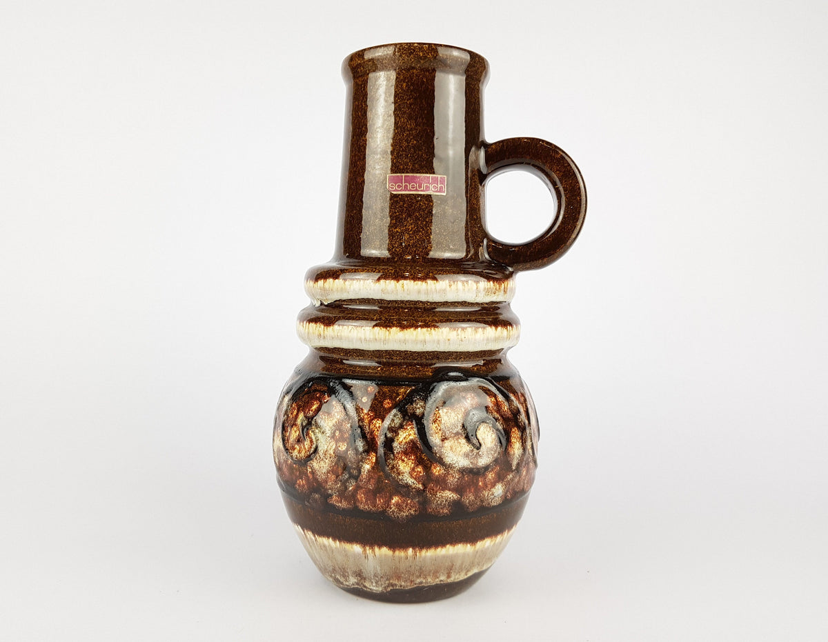 Vintage SCHEURICH KERAMIK Brown Fat Lava Handled Vienna Vase 428-26 West German Pottery 1970s