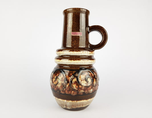 Vintage SCHEURICH KERAMIK Brown Fat Lava Handled Vienna Vase 428-26 West German Pottery 1970s