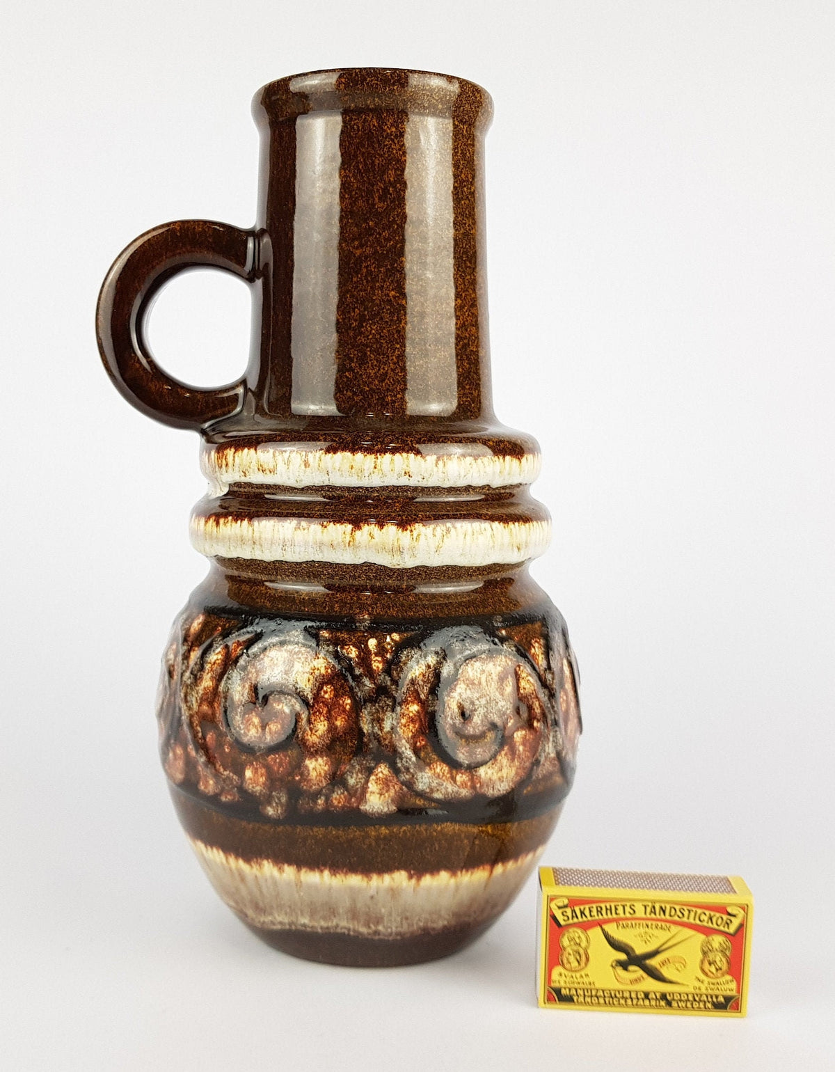 Vintage SCHEURICH KERAMIK Brown Fat Lava Handled Vienna Vase 428-26 West German Pottery 1970s
