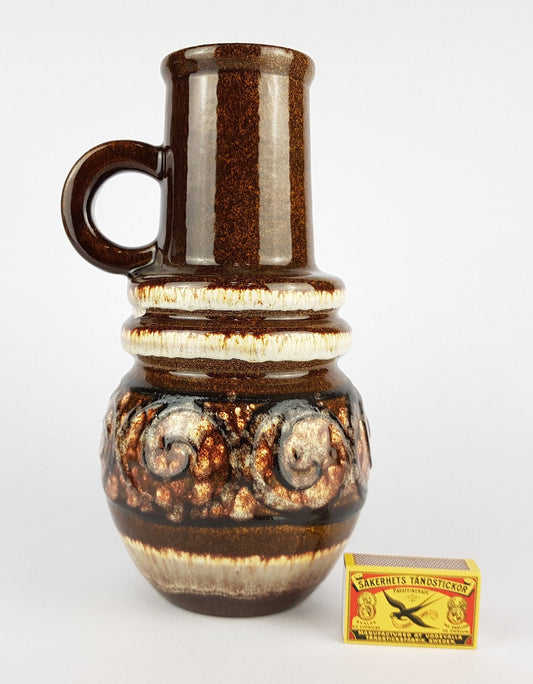 Vintage SCHEURICH KERAMIK Brown Fat Lava Handled Vienna Vase 428-26 West German Pottery 1970s