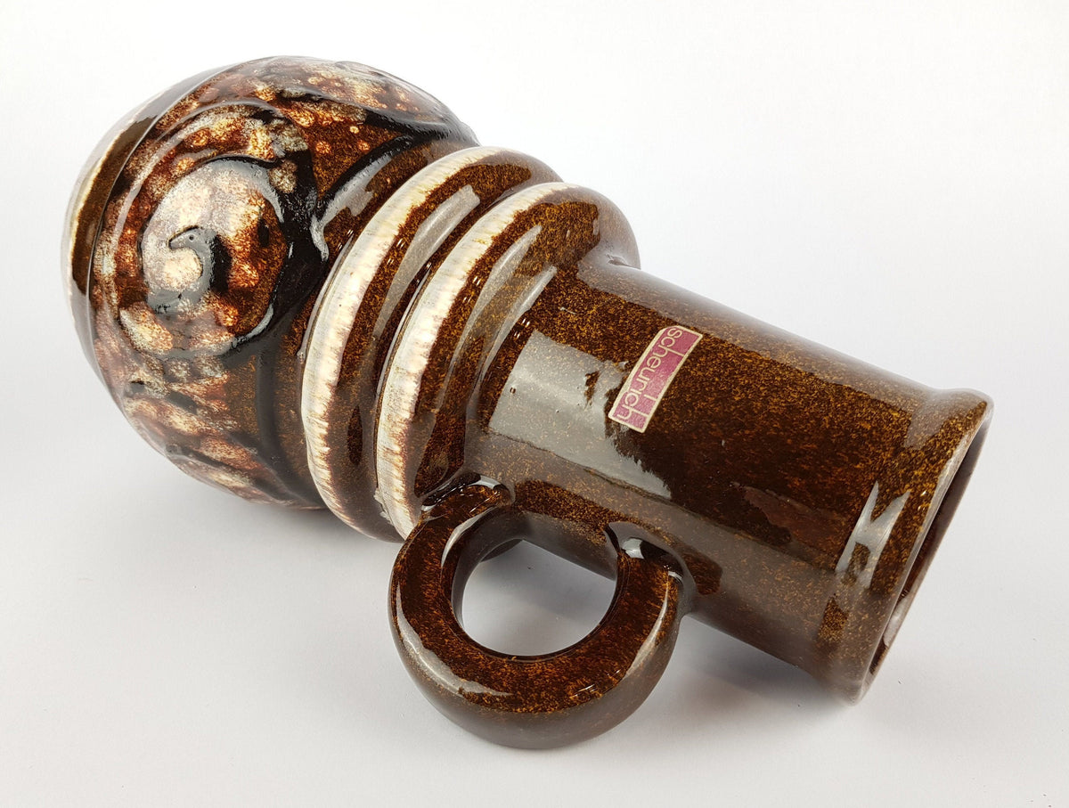Vintage SCHEURICH KERAMIK Brown Fat Lava Handled Vienna Vase 428-26 West German Pottery 1970s