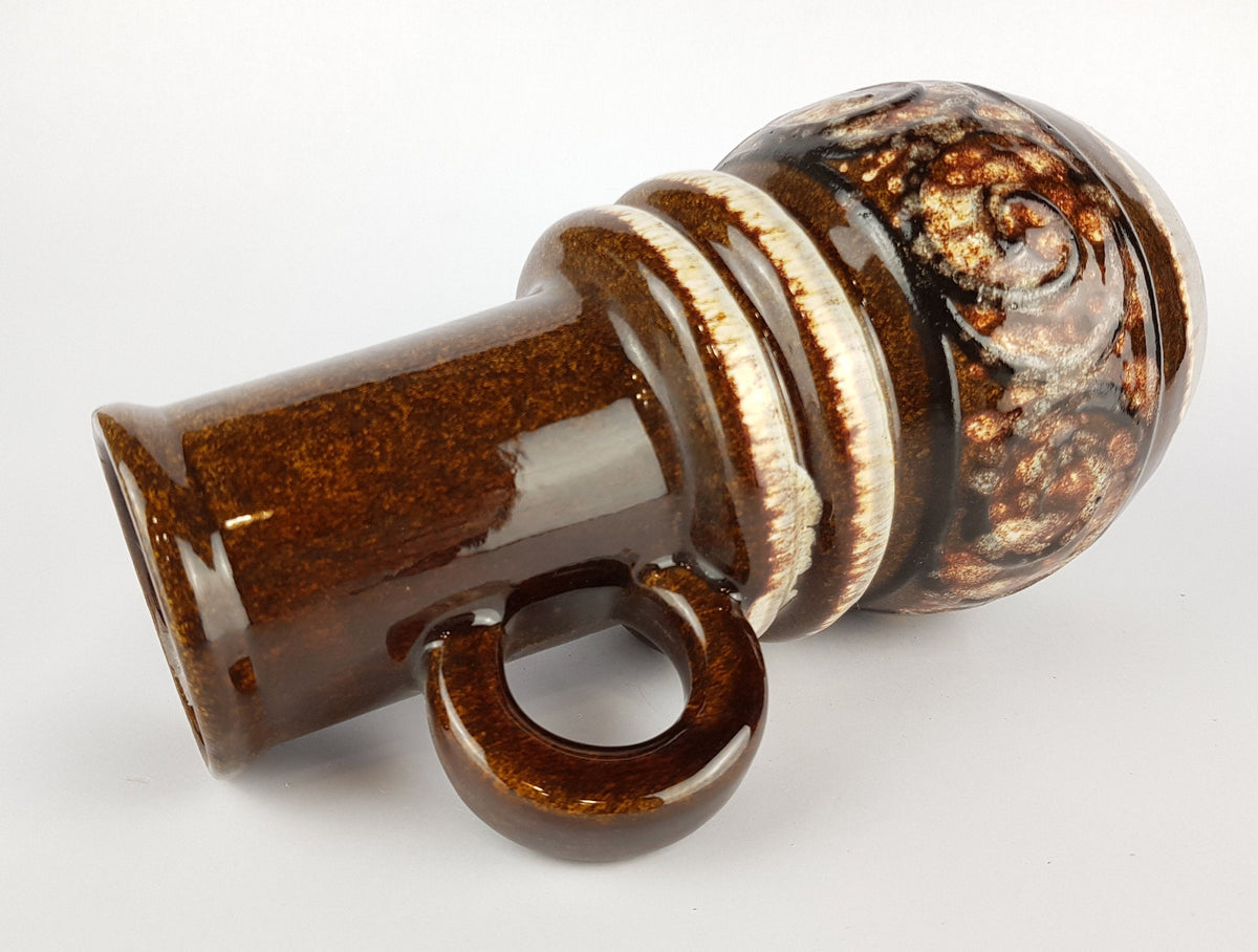Vintage SCHEURICH KERAMIK Brown Fat Lava Handled Vienna Vase 428-26 West German Pottery 1970s