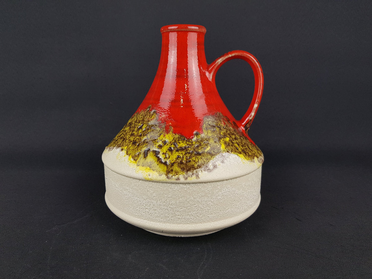 Vintage Beige DÜMLER & BREIDEN Red Yellow Keramik Fat Lava Handled Vase 1970s