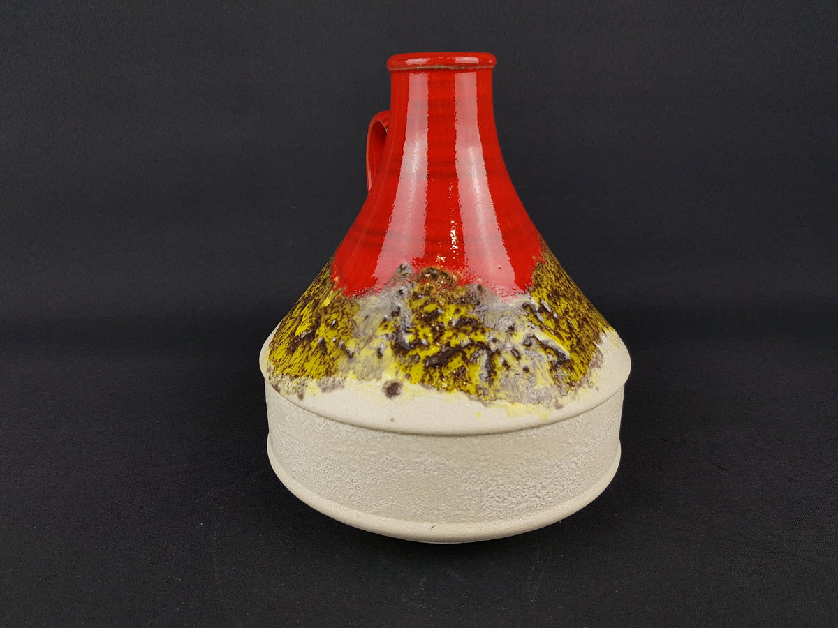 Vintage Beige DÜMLER & BREIDEN Red Yellow Keramik Fat Lava Handled Vase 1970s