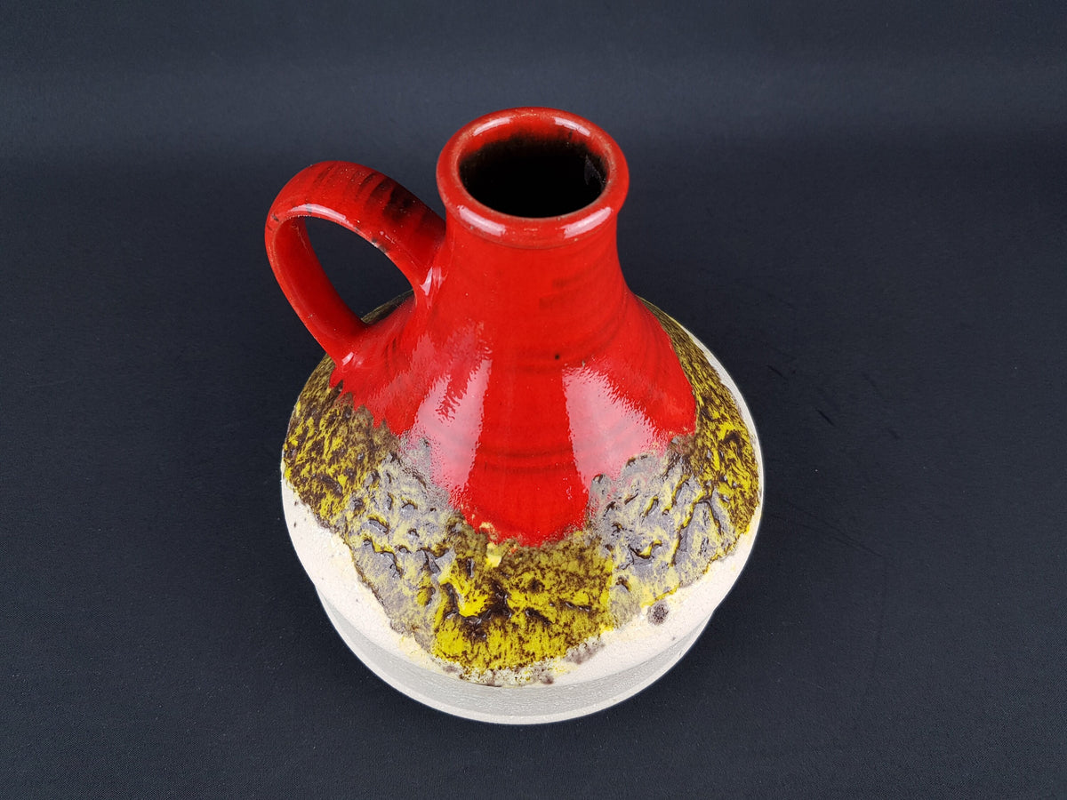 Vintage Beige DÜMLER & BREIDEN Red Yellow Keramik Fat Lava Handled Vase 1970s