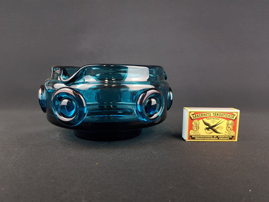 Vintage 1960-70s PRACHEN GLASS Turquoise Design Bowl With 3D Decor By Josef Hospodka