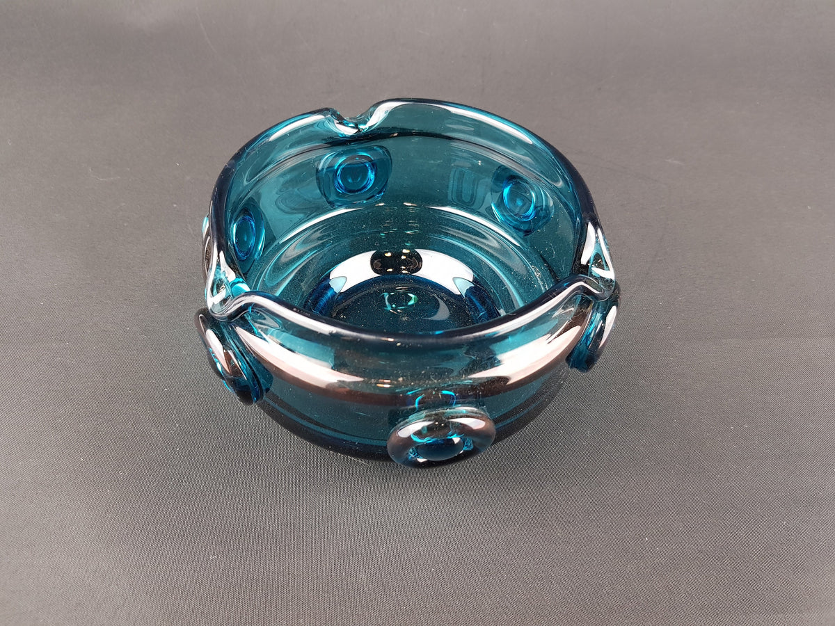 Vintage 1960-70s PRACHEN GLASS Turquoise Design Bowl With 3D Decor By Josef Hospodka