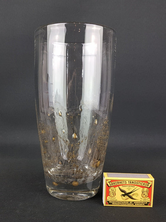 Vintage 1970s PEILL UND PUTZLER Glass Vase With Gold Bubble Decor West Germany