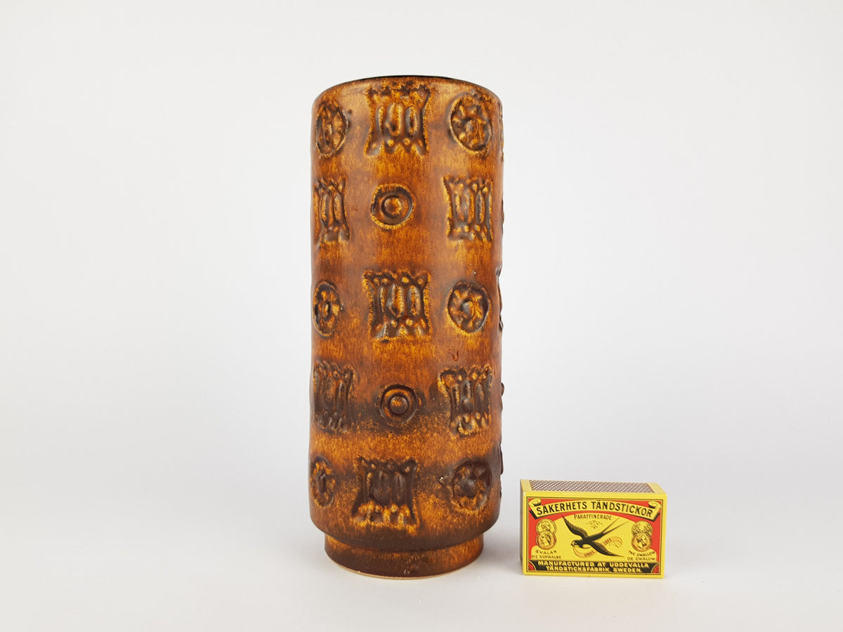 Vintage SPARA KERAMIK Fat Lava Vase with Relief Decor 618/20 Design By Halidan Kutlv West German Pottery 1960s
