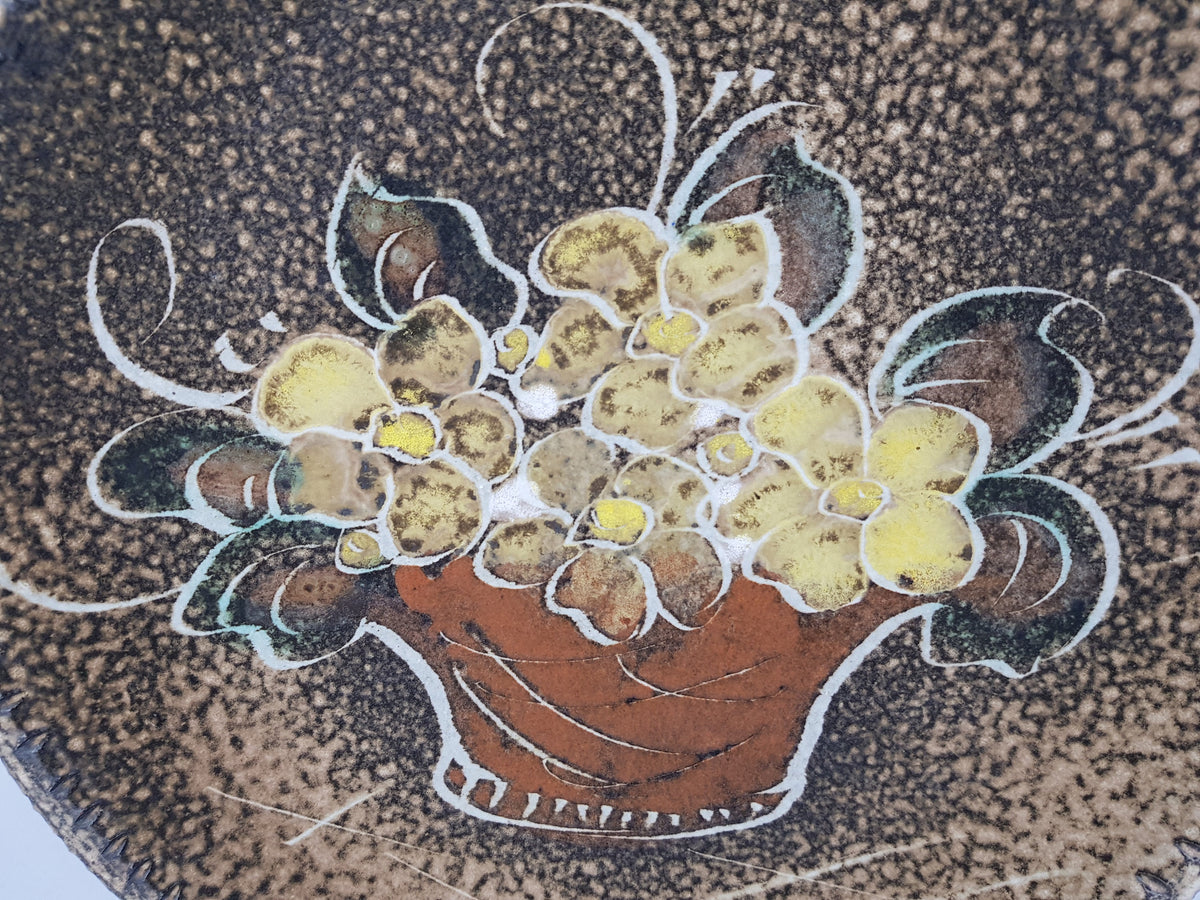 Vintage LANGERWEHE KERAMIK Wall Plaque Plate Studio Pottery With Flower Basket decor 1970s
