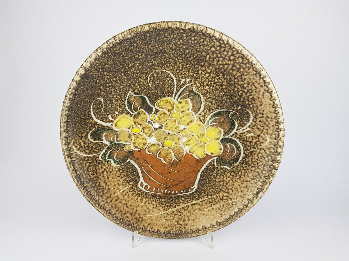 Vintage LANGERWEHE KERAMIK Wall Plaque Plate Studio Pottery With Flower Basket decor 1970s