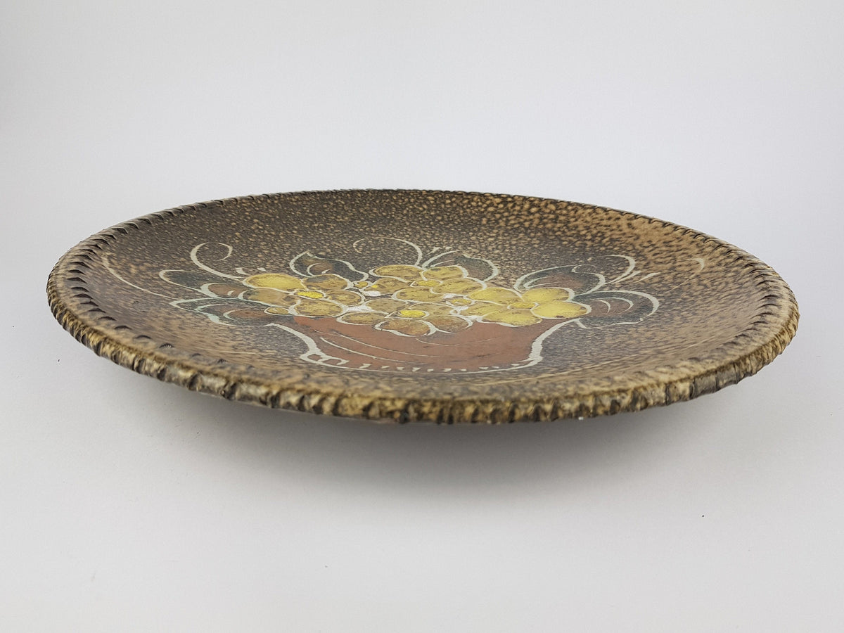 Vintage LANGERWEHE KERAMIK Wall Plaque Plate Studio Pottery With Flower Basket decor 1970s