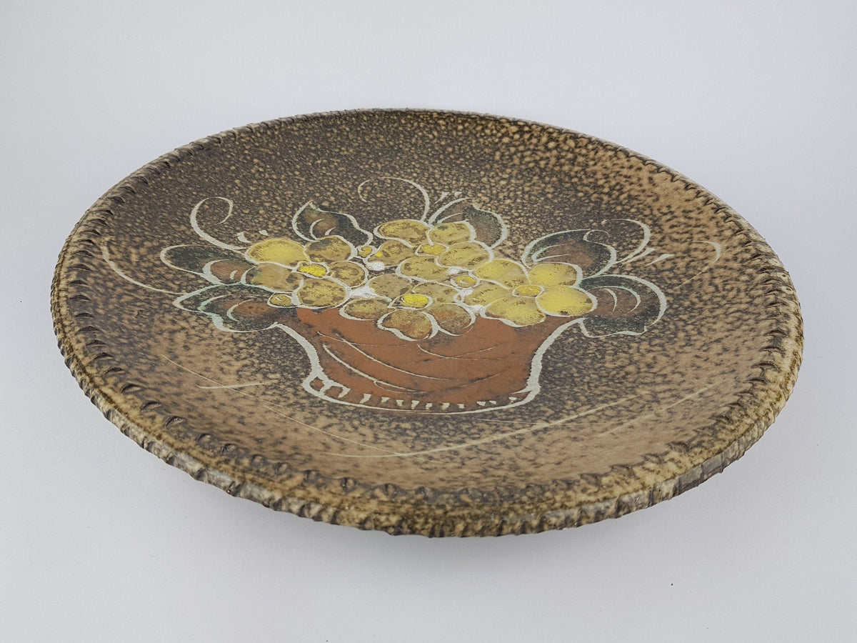 Vintage LANGERWEHE KERAMIK Wall Plaque Plate Studio Pottery With Flower Basket decor 1970s