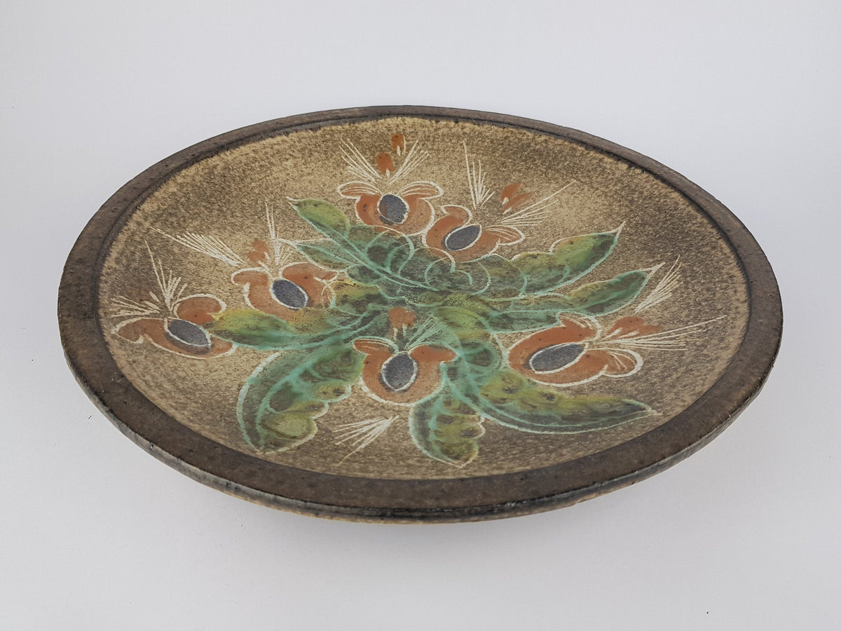Vintage LANGERWEHE KERAMIK Wall Plaque Plate Studio Pottery With Floral decor 1970s