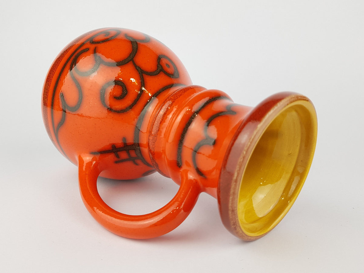 Vintage FLORA GOUDA HOLLAND Keramiek Orange Handled Vase 735 Dutch Pottery 1970s