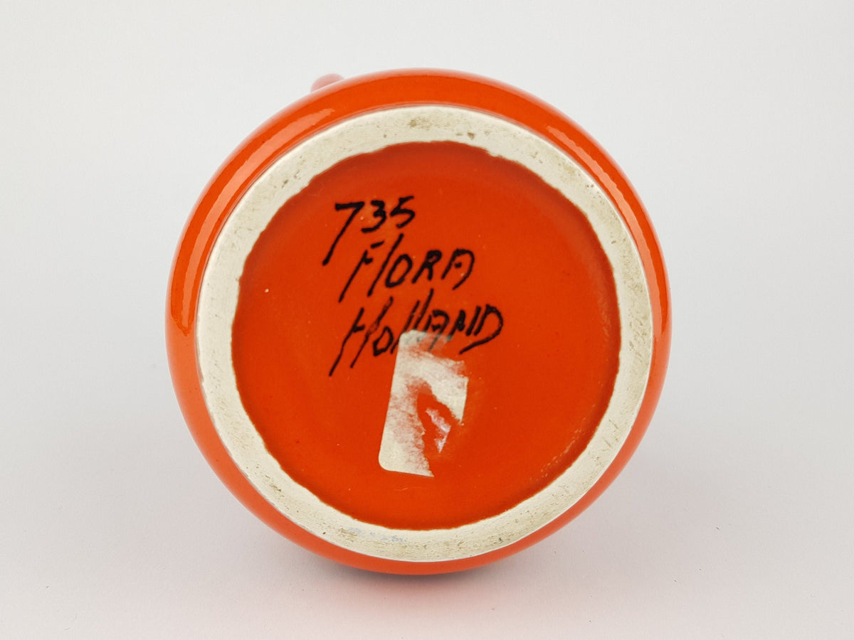 Vintage FLORA GOUDA HOLLAND Keramiek Orange Handled Vase 735 Dutch Pottery 1970s