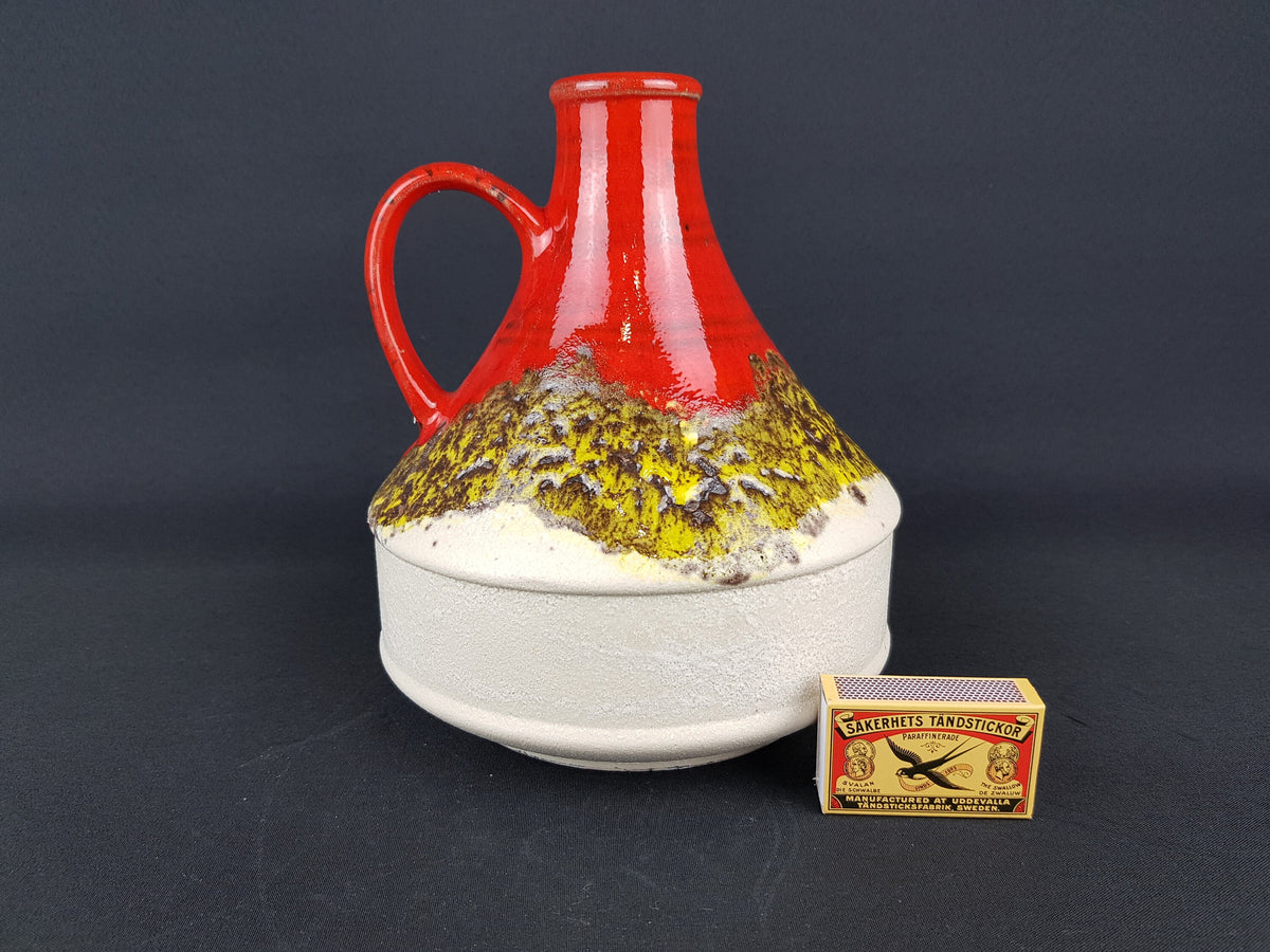 Vintage Beige DÜMLER & BREIDEN Red Yellow Keramik Fat Lava Handled Vase 1970s