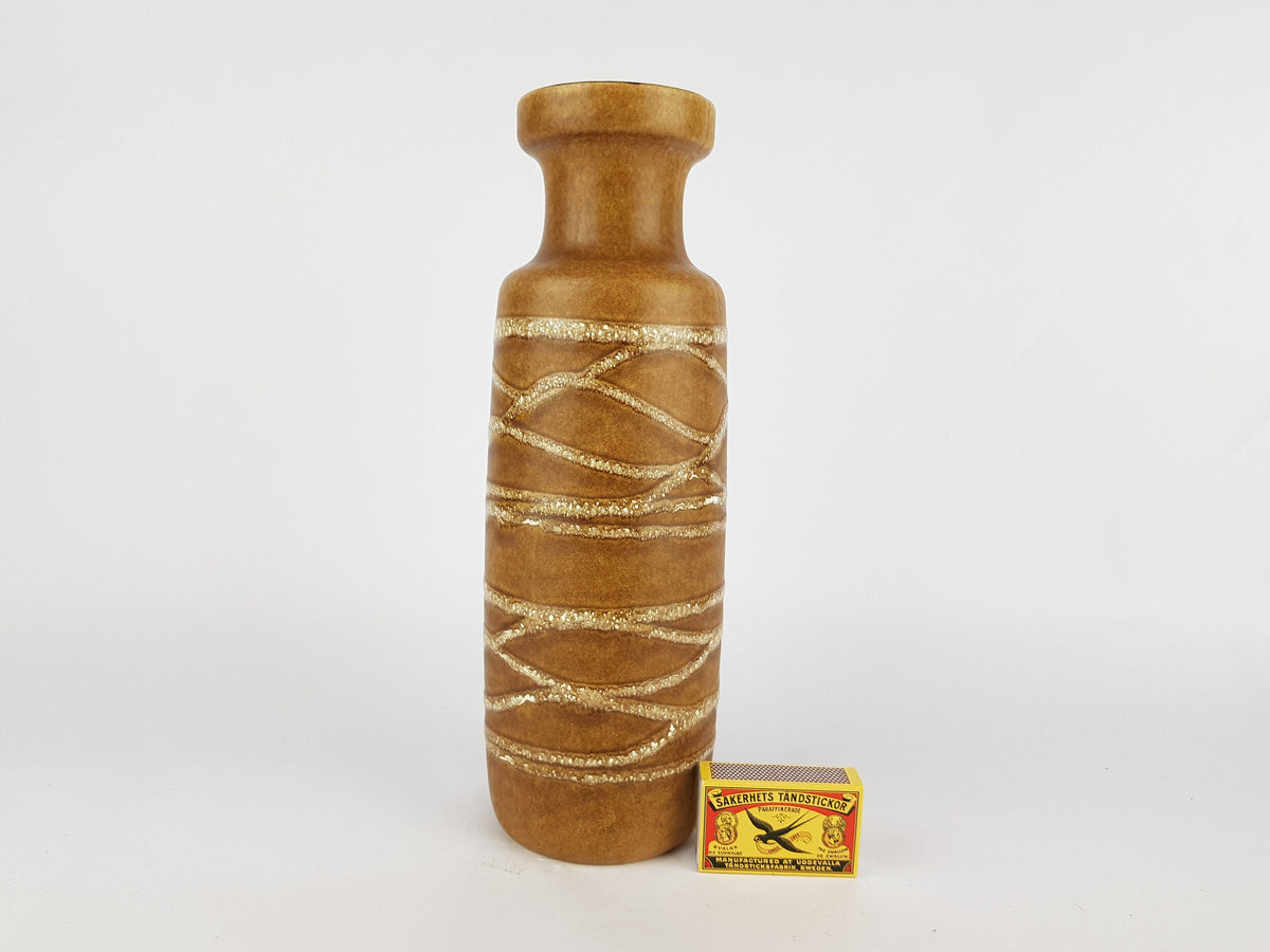 Vintage Brown with White Lava SCHEURICH KERAMIK Vase 200 28 West German Pottery 1970s