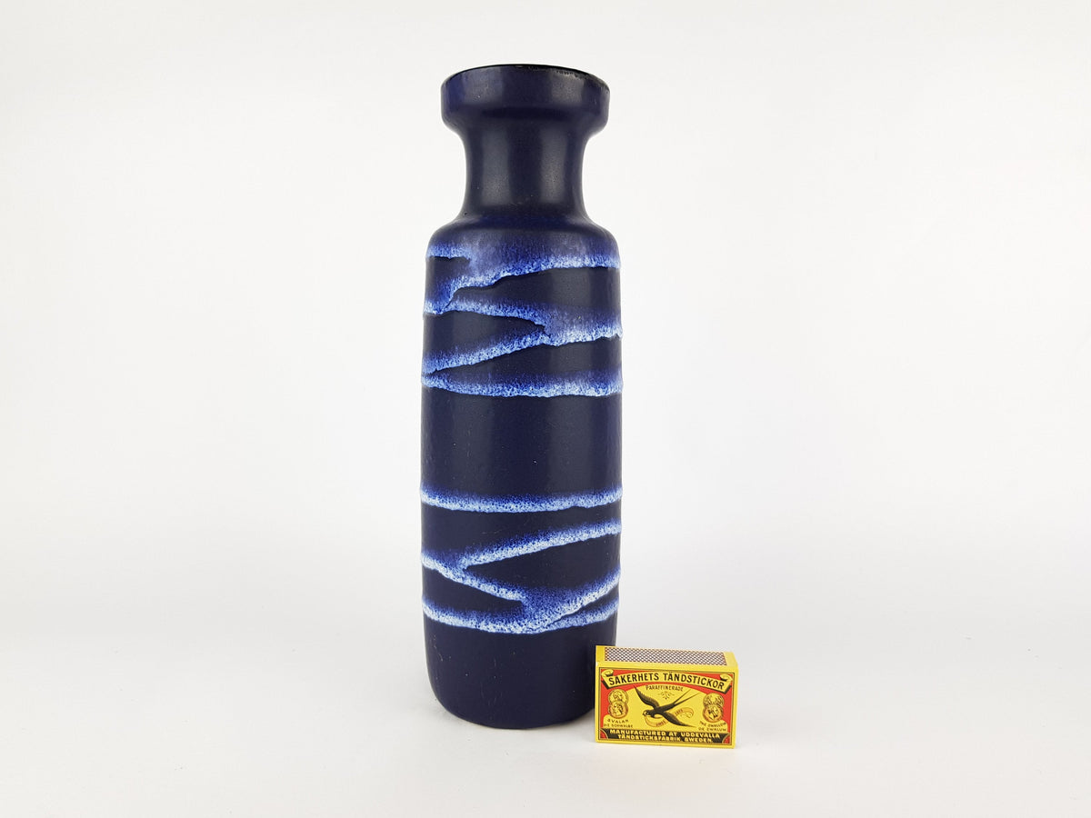Vintage Blue with White Lava SCHEURICH KERAMIK Vase 200 28 West German Pottery 1970s