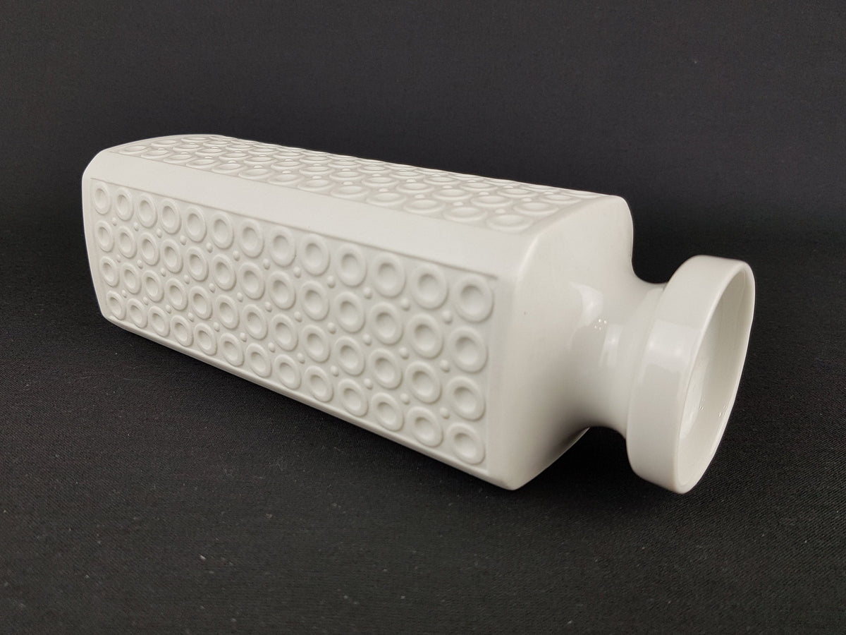 Vintage White EDELSTEIN PORZELLAN With Circle Relief Decor Vase 1165 2 Bavaria Germany 1960s