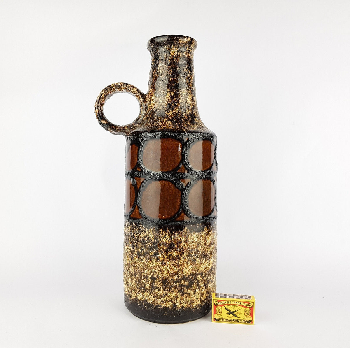 XL Vintage SCHEURICH KERAMIK Fat Lava Brown Floor Vase 412 40 West German Pottery 1970s