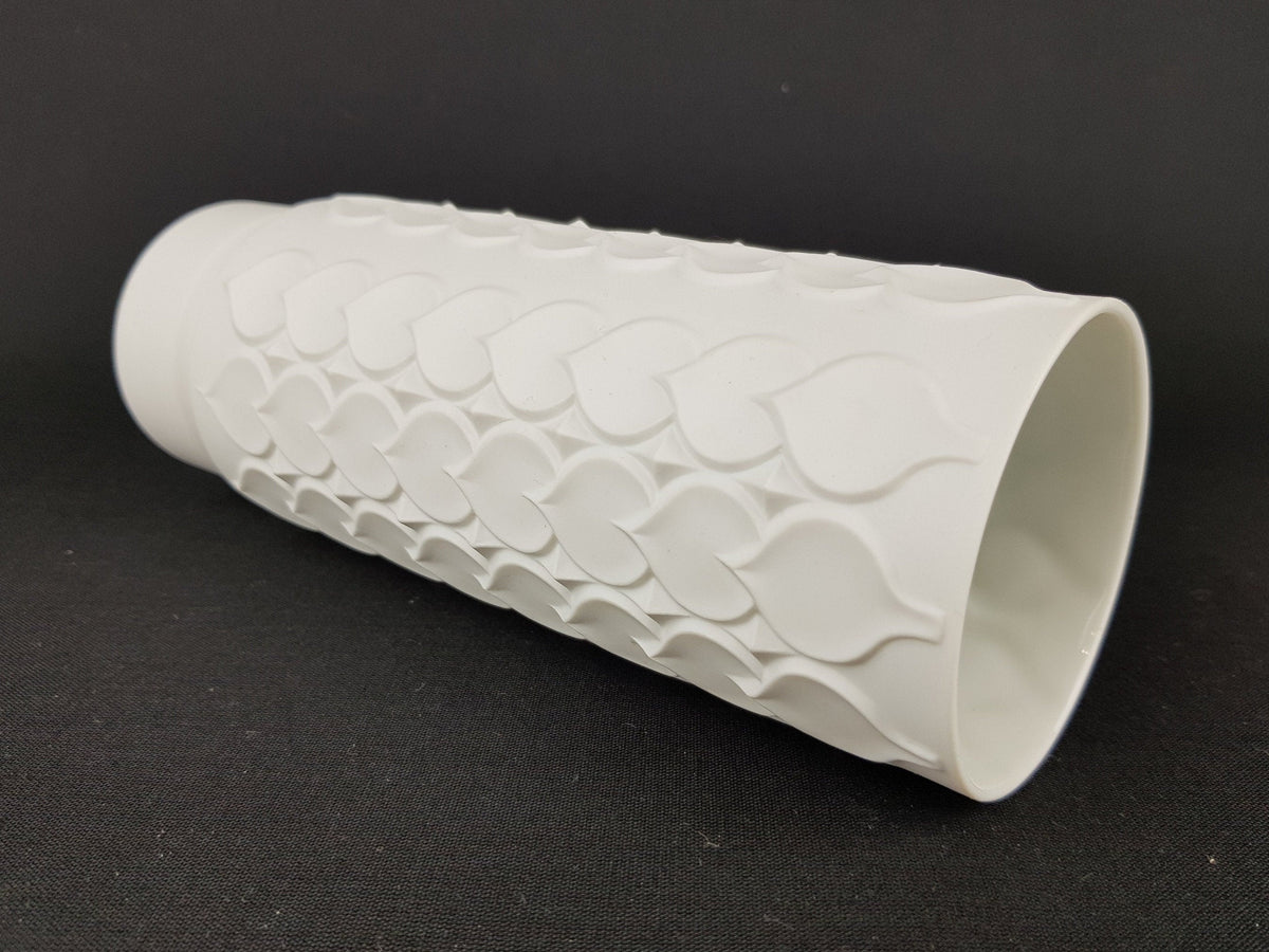 Vintage AK KAISER White Porcelain Op Art Vase with Leaf / Hearts decor 182 2 West Germany 1970s