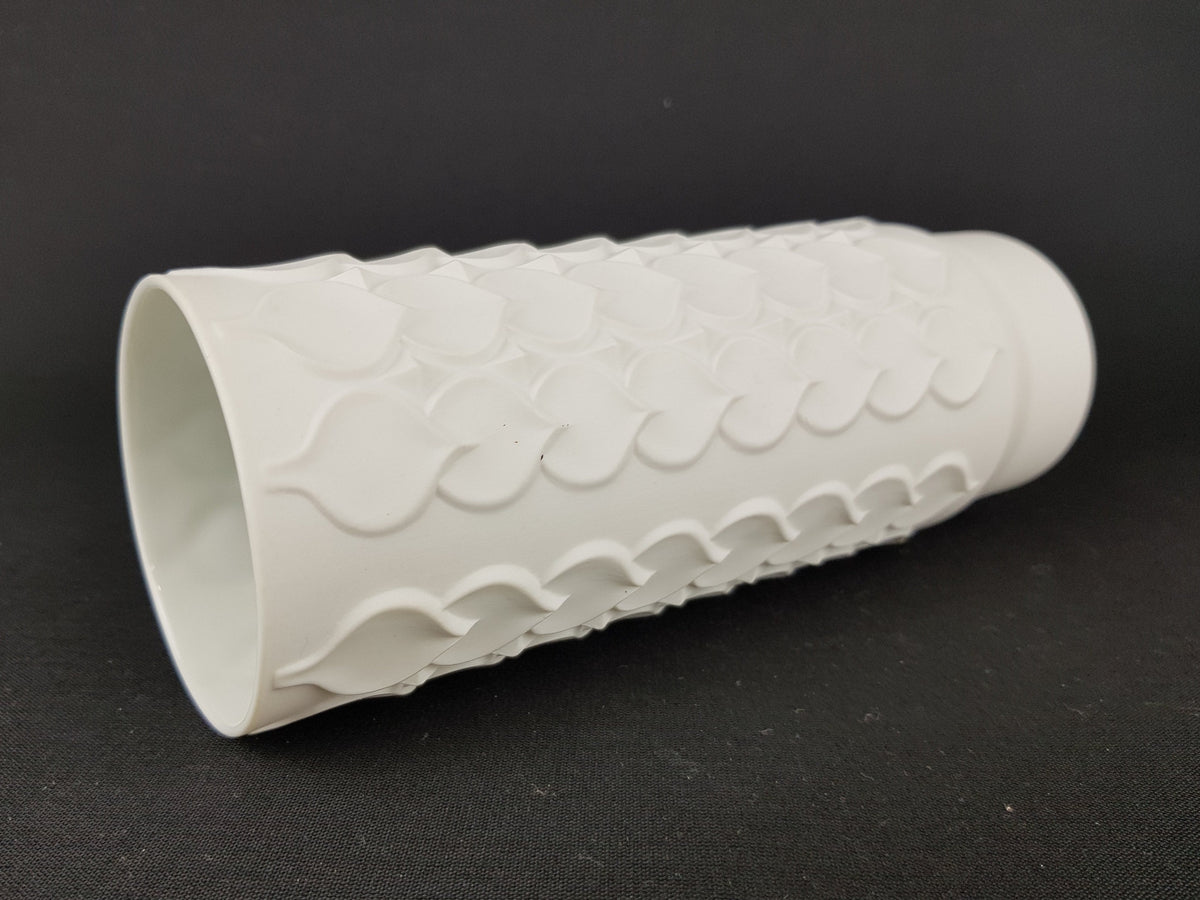 Vintage AK KAISER White Porcelain Op Art Vase with Leaf / Hearts decor 182 2 West Germany 1970s