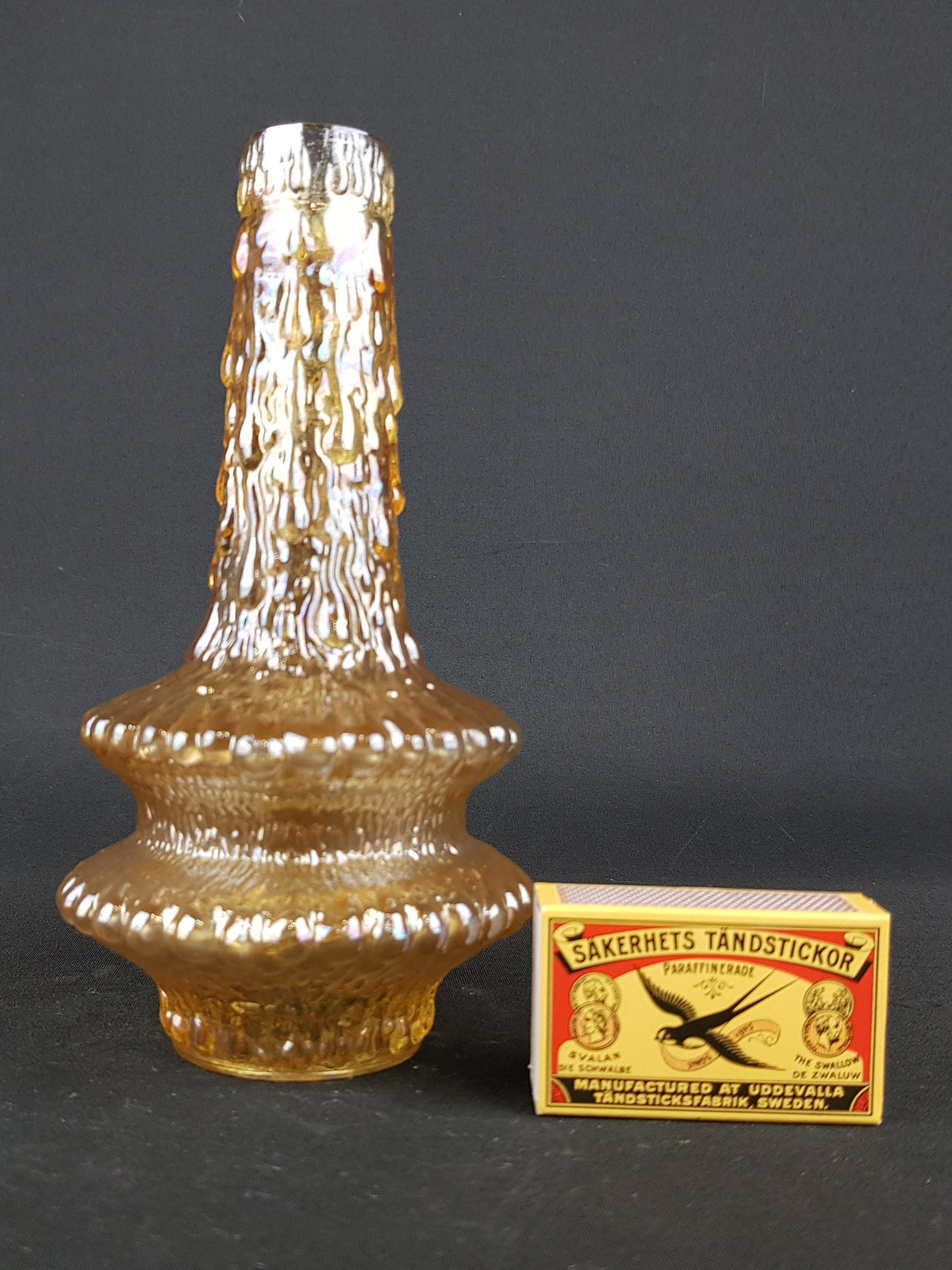 Unique Vintage IITALA Amber Marigold Glass Vase by Timo Sarpaneva 1960s 1970s