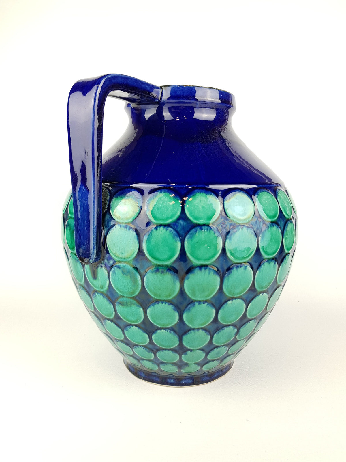 XL Vintage CARSTENS KERAMIK Fat Lava Vase Blue with Turquoise Relief Dots 223-31 West German Pottery 1960s