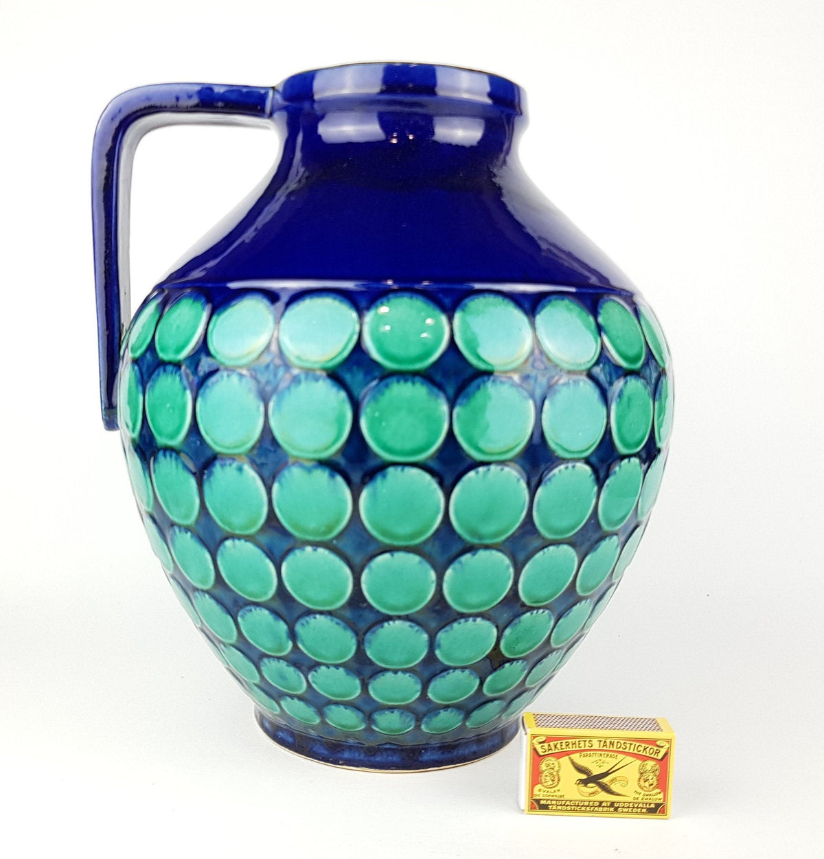 XL Vintage CARSTENS KERAMIK Fat Lava Vase Blue with Turquoise Relief Dots 223-31 West German Pottery 1960s