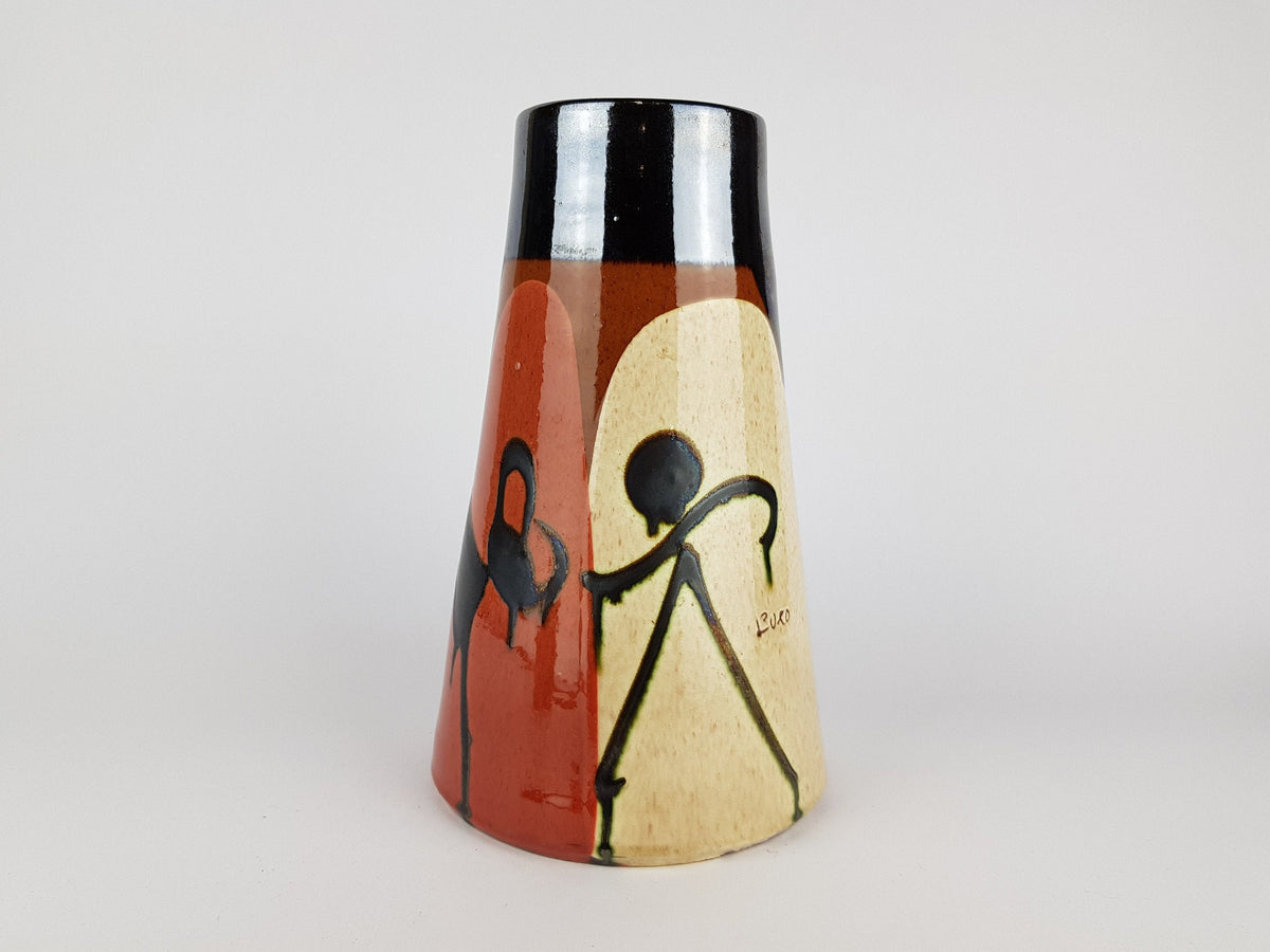 Vintage THOMAS BUXÓ Vase From Spain With Man and Animal Decor Spanish Pottery 1960s 1970s
