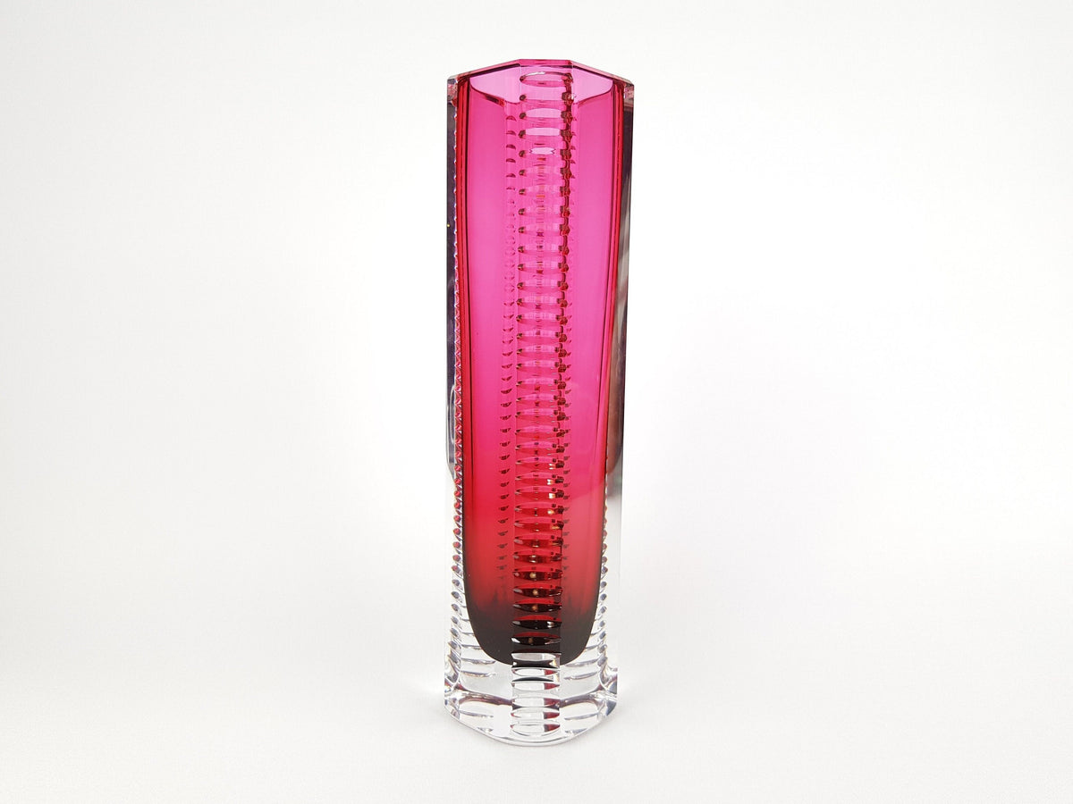 Vintage BEYER & CO Kristallglasfabriken Sinfonie Vase Magenta Pink Cut Crystal Glass Vase Germany 1961