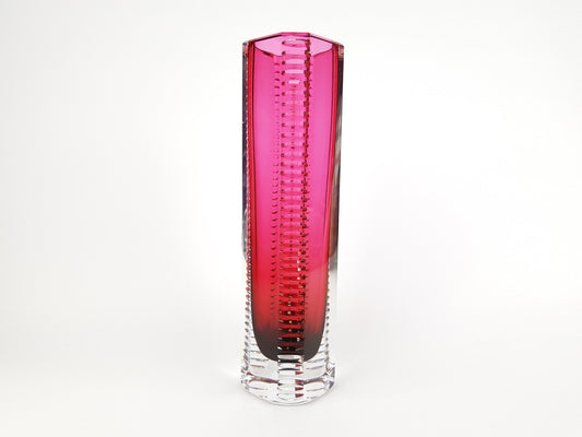 Vintage BEYER & CO Kristallglasfabriken Sinfonie Vase Magenta Pink Cut Crystal Glass Vase Germany 1961