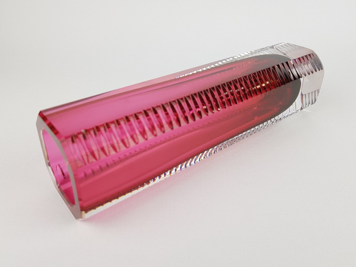 Vintage BEYER & CO Kristallglasfabriken Sinfonie Vase Magenta Pink Cut Crystal Glass Vase Germany 1961