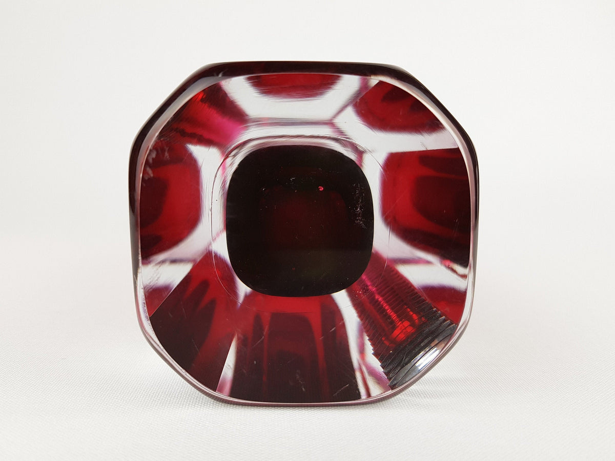 Vintage BEYER & CO Kristallglasfabriken Sinfonie Vase Magenta Pink Cut Crystal Glass Vase Germany 1961