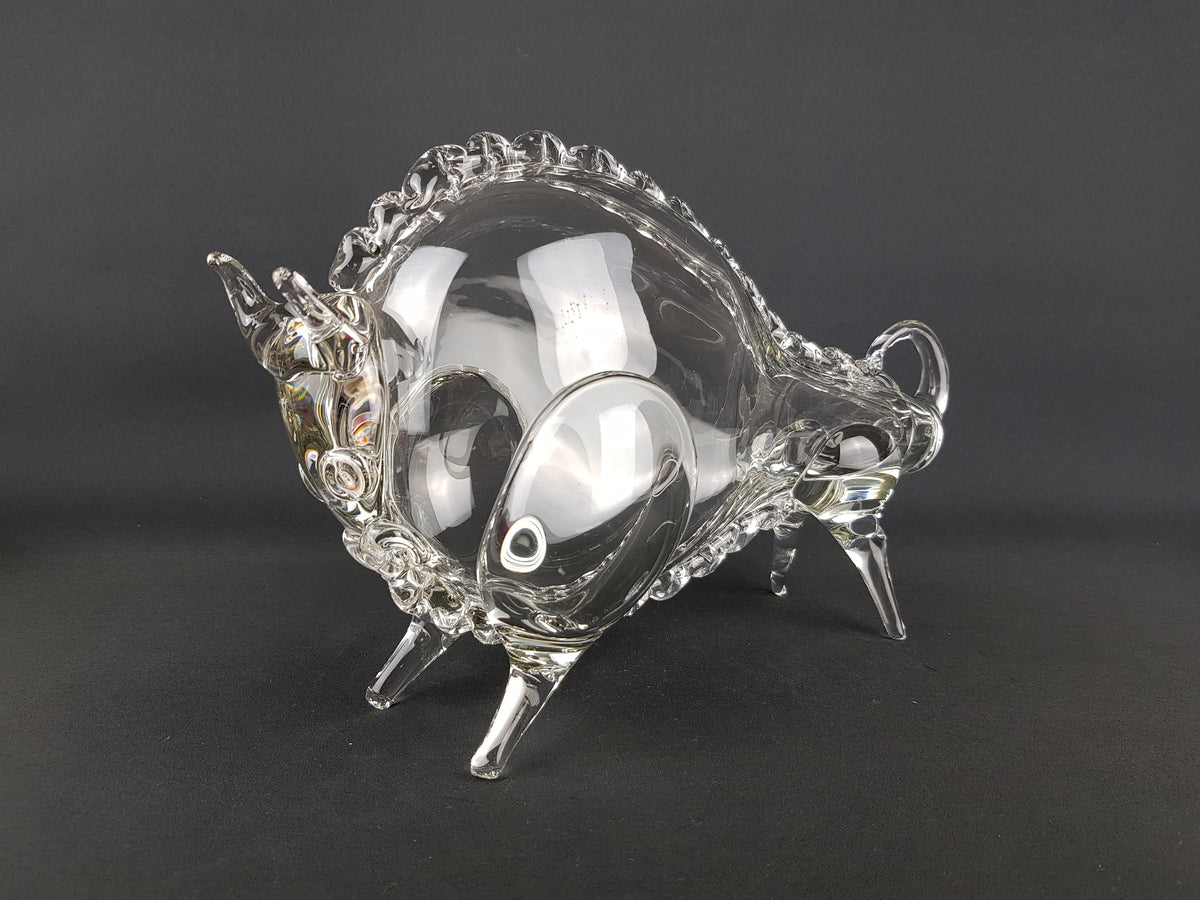 Rare Large Vintage Clear HEMAH GLASS Taurus Bull Russian Art Sculpture 1960s 1970s