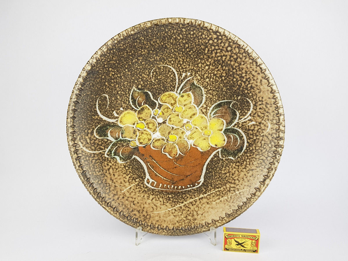 Vintage LANGERWEHE KERAMIK Wall Plaque Plate Studio Pottery With Flower Basket decor 1970s