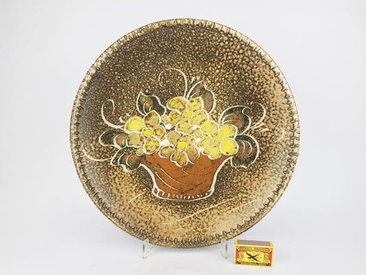 Vintage LANGERWEHE KERAMIK Wall Plaque Plate Studio Pottery With Flower Basket decor 1970s