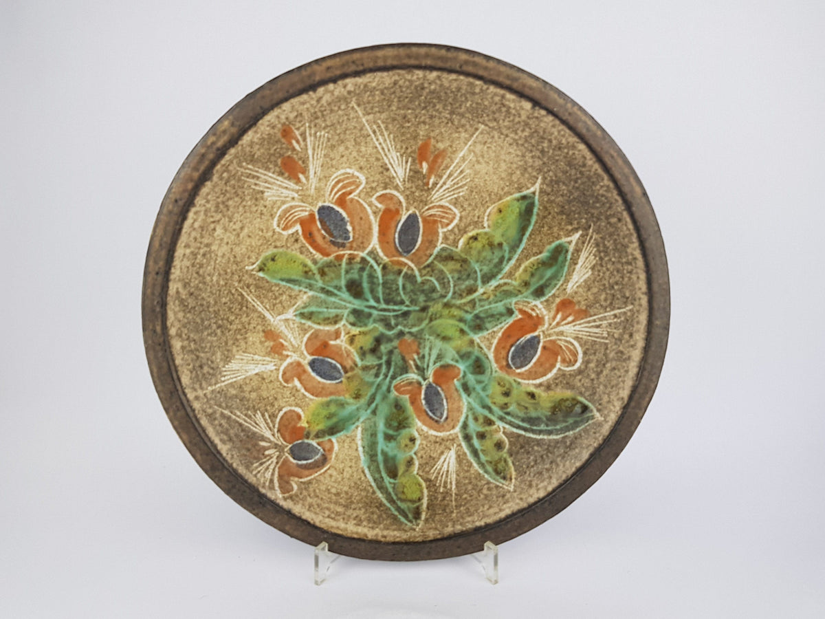 Vintage LANGERWEHE KERAMIK Wall Plaque Plate Studio Pottery With Floral decor 1970s