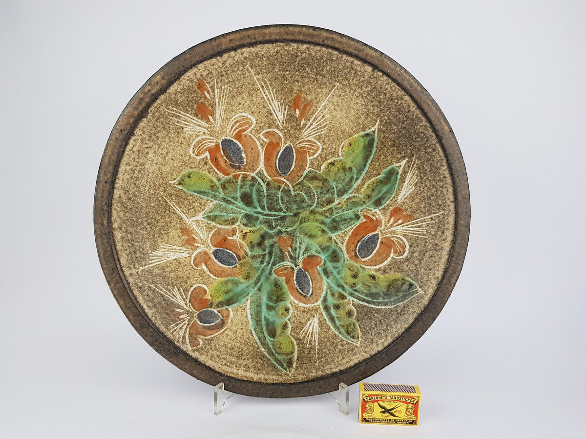 Vintage LANGERWEHE KERAMIK Wall Plaque Plate Studio Pottery With Floral decor 1970s