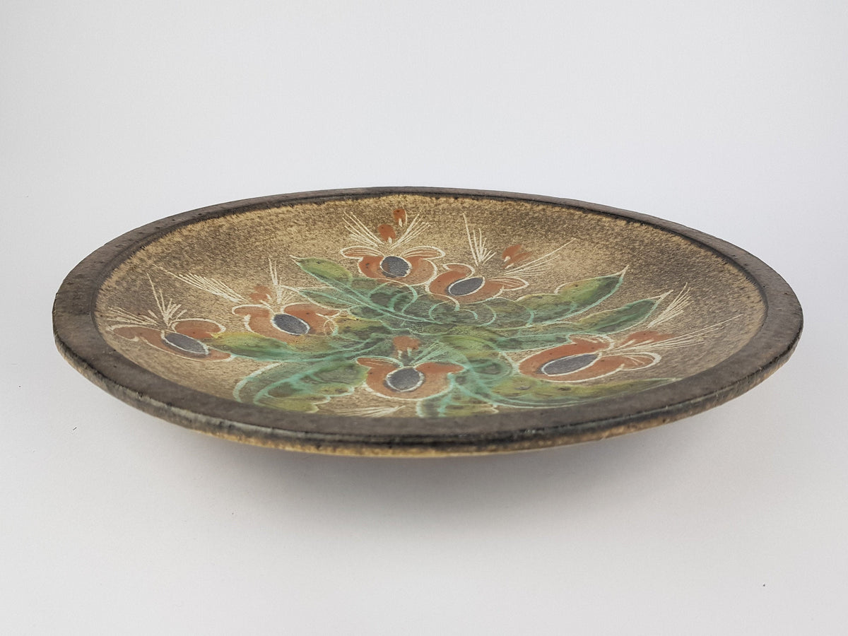 Vintage LANGERWEHE KERAMIK Wall Plaque Plate Studio Pottery With Floral decor 1970s