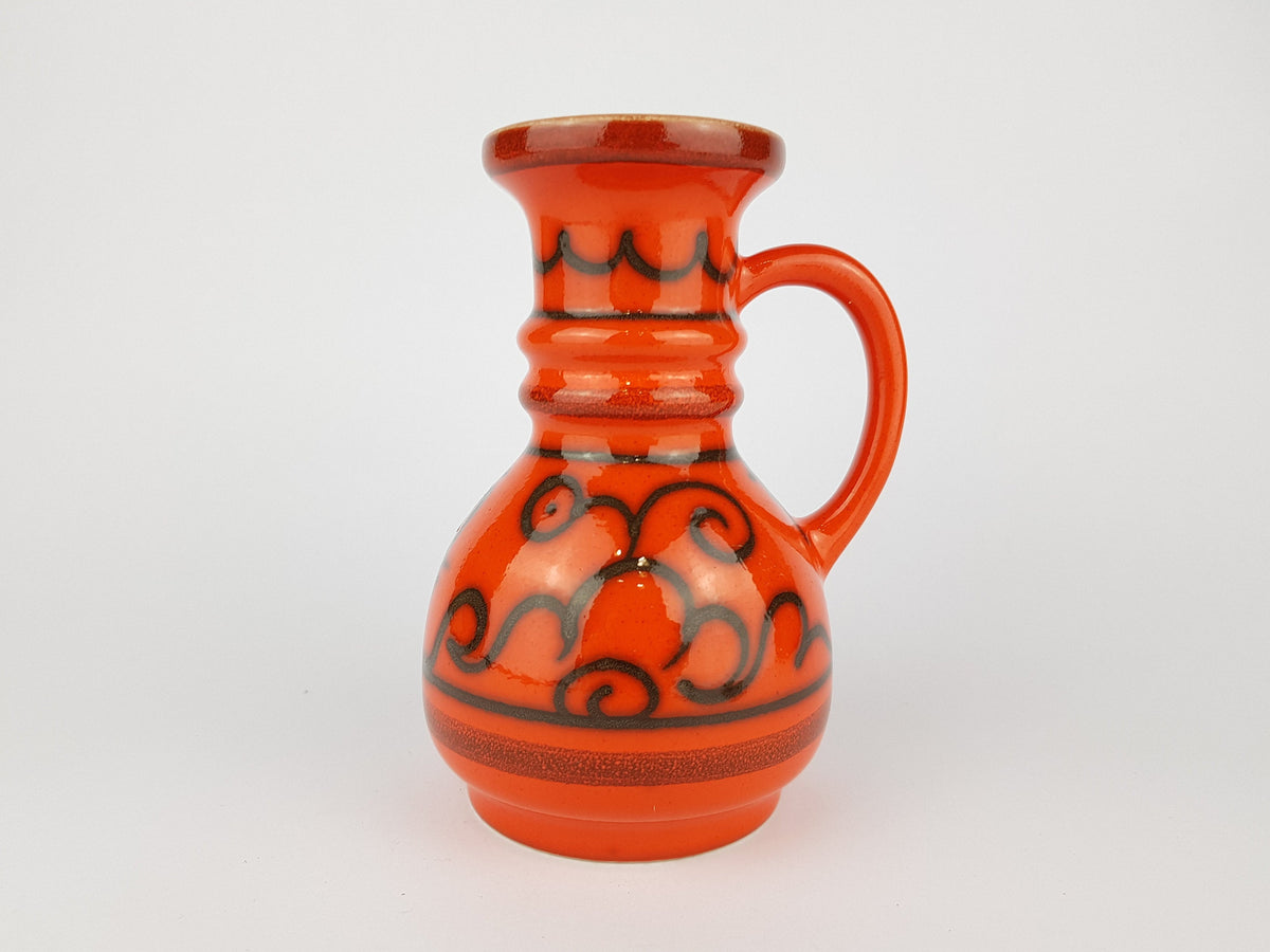 Vintage FLORA GOUDA HOLLAND Keramiek Orange Handled Vase 735 Dutch Pottery 1970s