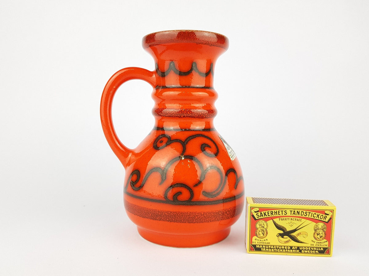 Vintage FLORA GOUDA HOLLAND Keramiek Orange Handled Vase 735 Dutch Pottery 1970s