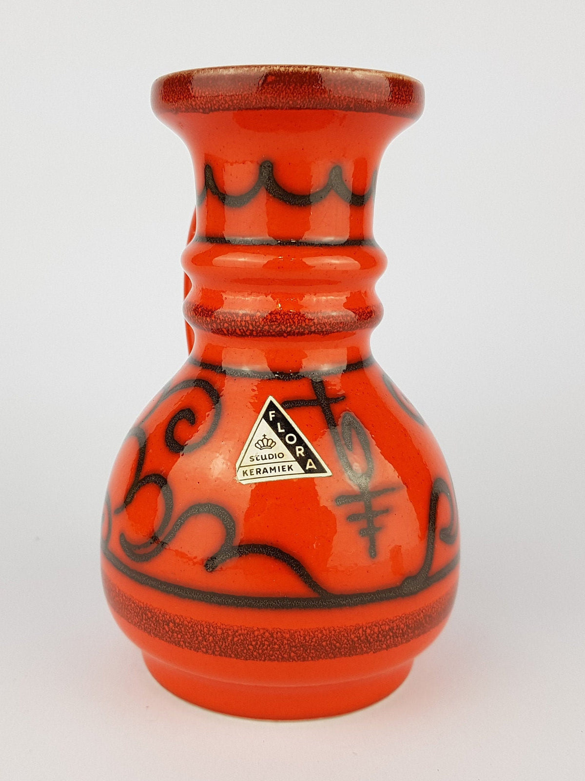 Vintage FLORA GOUDA HOLLAND Keramiek Orange Handled Vase 735 Dutch Pottery 1970s