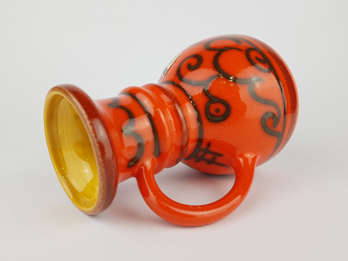 Vintage FLORA GOUDA HOLLAND Keramiek Orange Handled Vase 735 Dutch Pottery 1970s