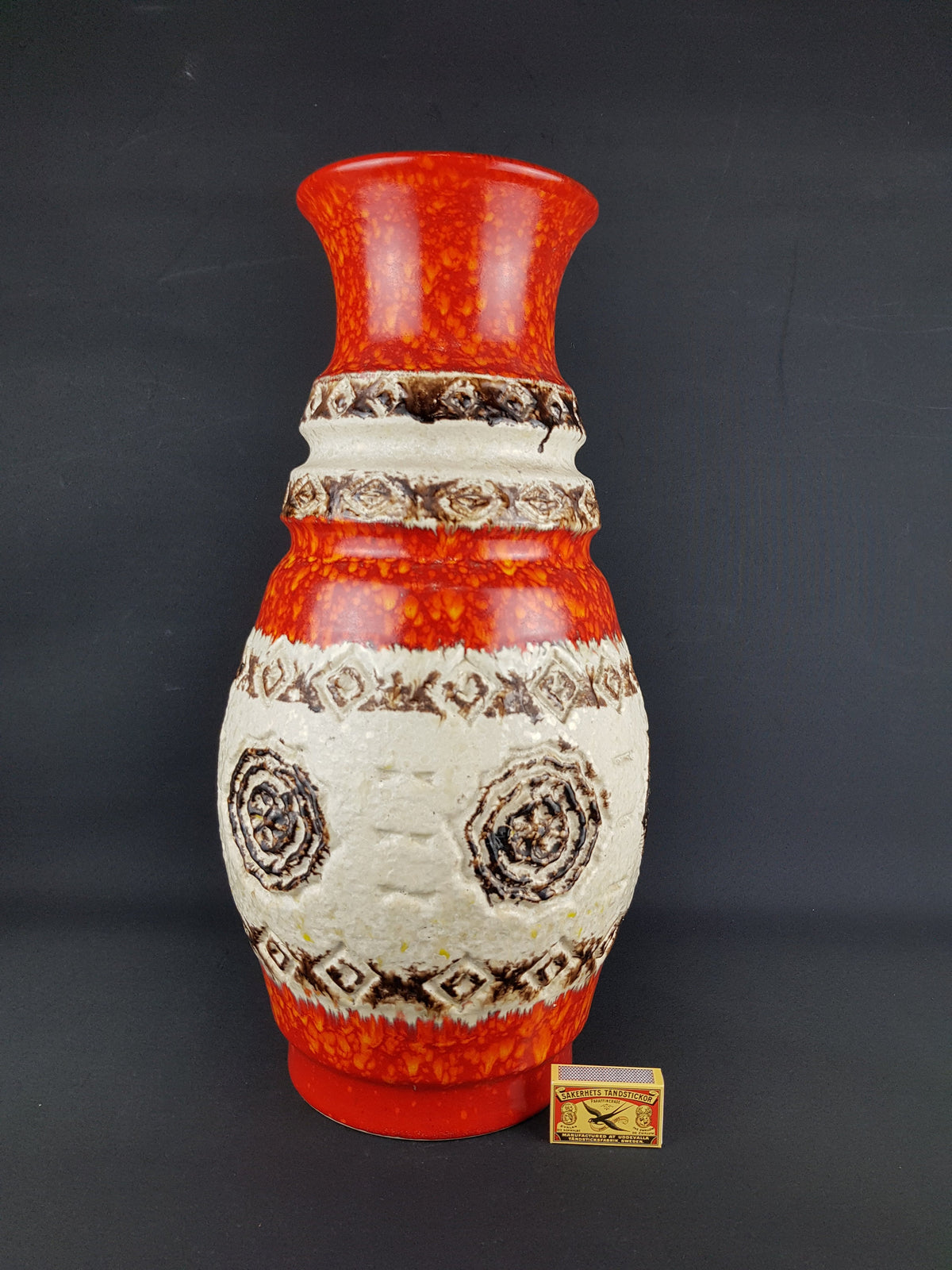 XXL Ubelacker Fat Lava Floor Vase, Beige Red Orange, West German Pottery