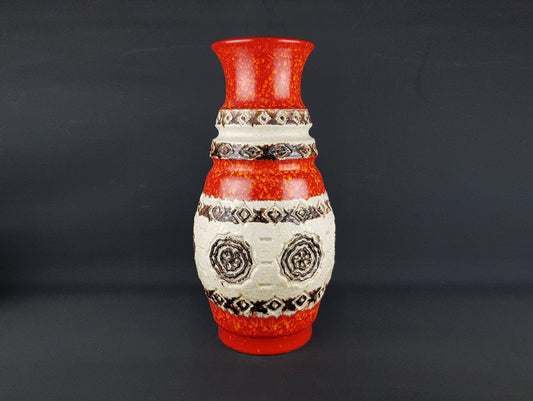 XXL Ubelacker Fat Lava Floor Vase, Beige Red Orange, West German Pottery
