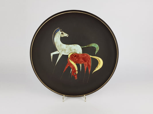 Vintage ARNO KIECHLE KERAMIK Engobe Wall Plate with Horses Decor 430S West German Pottery