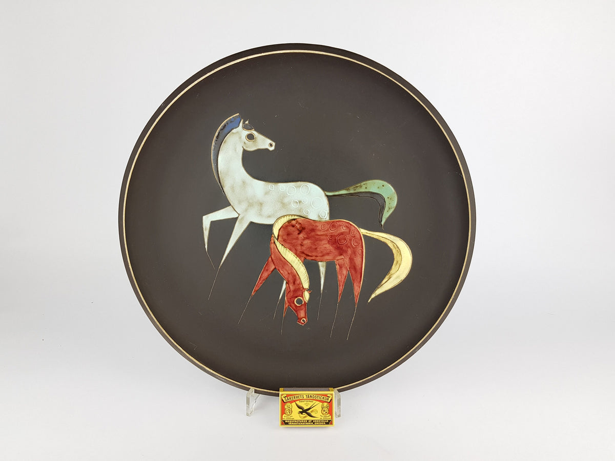 Vintage ARNO KIECHLE KERAMIK Engobe Wall Plate with Horses Decor 430S West German Pottery